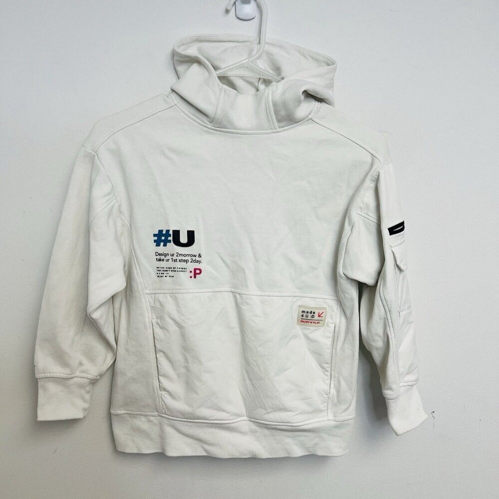 Zara Kids White Unisex Size 8 Long Sleeve Hoodie Sweatshirt Pullover